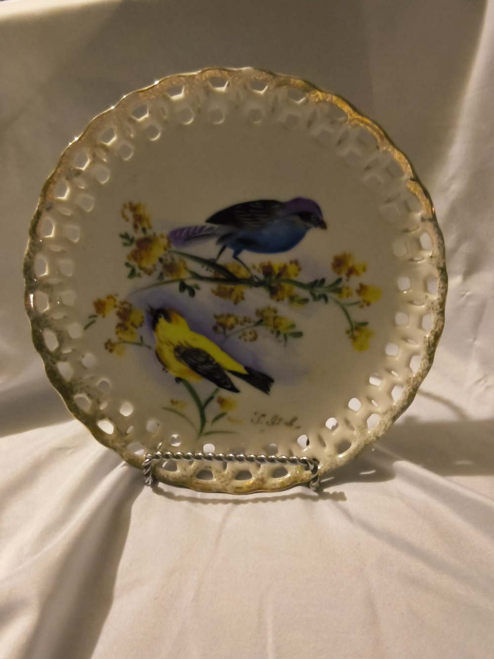 Decorative Porcelain Plate with Yellow and Blue Bird Motif - Unbranded